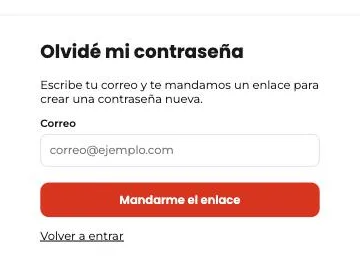 Página «Olvidé mi contraseña» de Divoox con la casilla del correo y el botón «Mandarme el enlace».