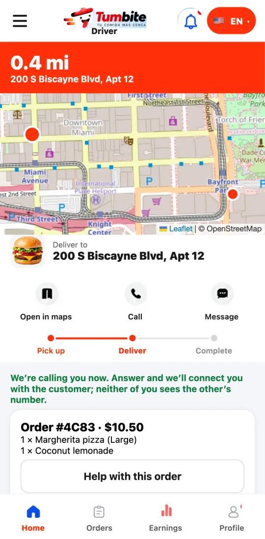 Driver app on the way: under “Directions,” the notice “Support is reviewing your case” after requesting the “I can’t confirm my location” exception.