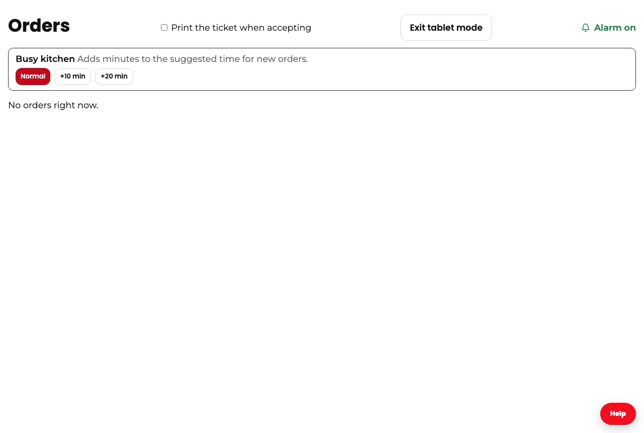 Divoox dashboard orders in tablet mode, with the alarm on.