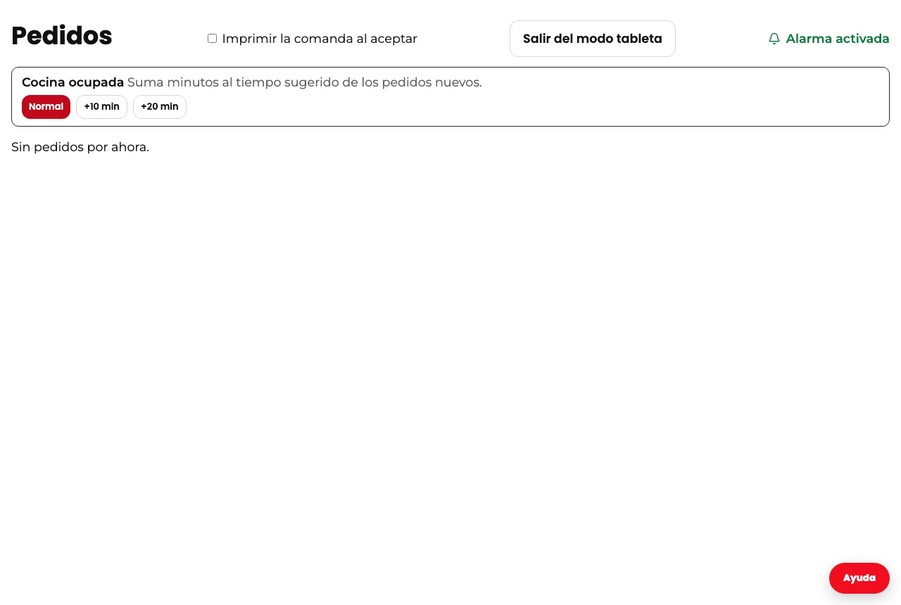 Pedidos del panel de Divoox en modo tableta, con la alarma activada.