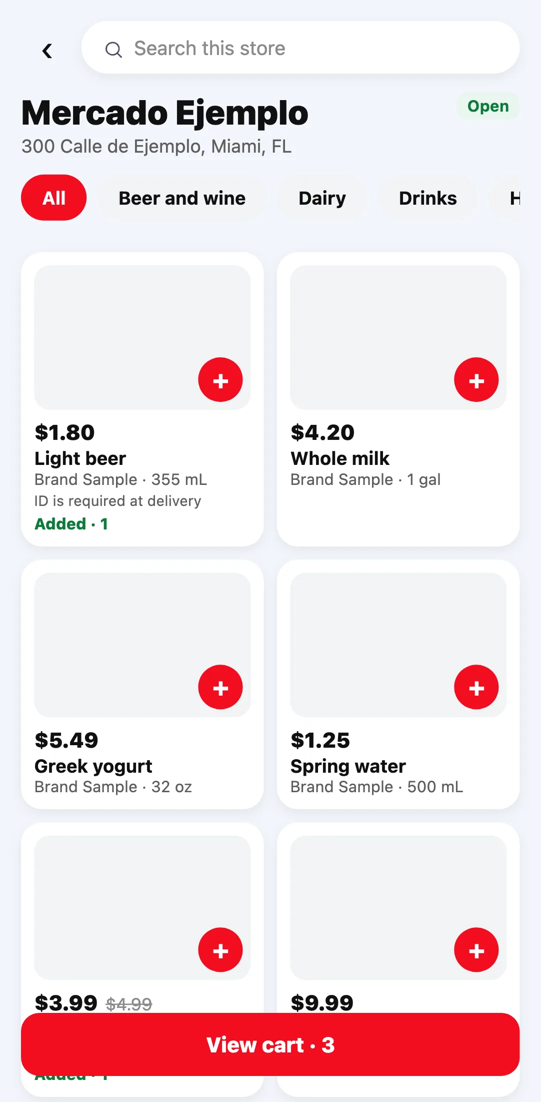 A store inside the Divoox app, with its aisles, the search bar and products with their prices.