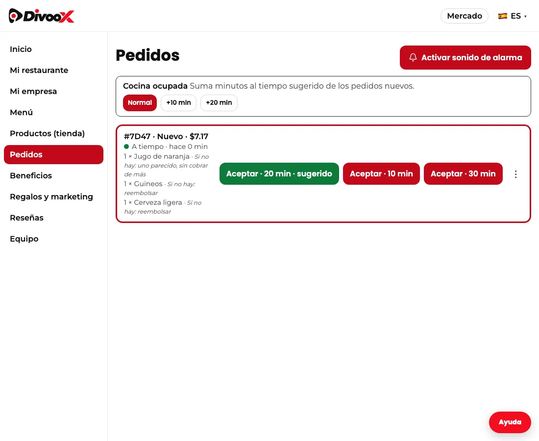 Un pedido de tienda en el panel de Divoox, con lo que quiere el cliente si falta cada producto.