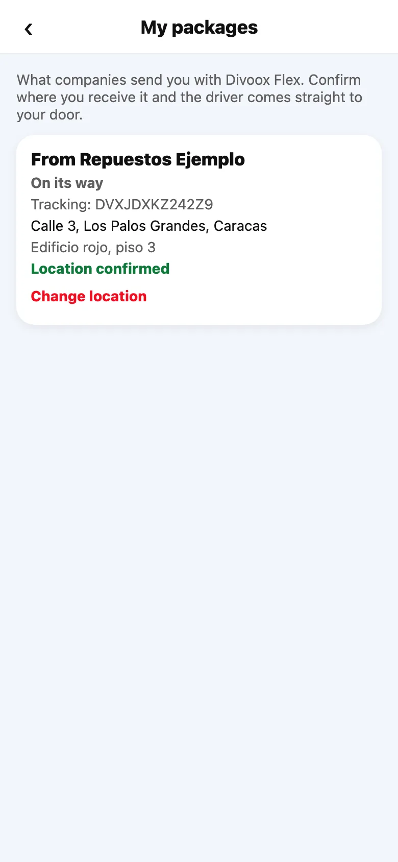 My packages in the Divoox app, with the location confirmed