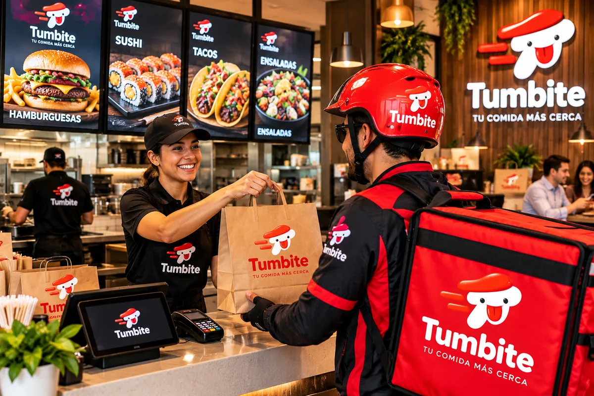 A Tumbite driver picks up an order at a restaurant counter